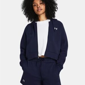 EUC Under Armour Rival Fleece Women’s Crop Zip-Up Hoodie in Navy Blue Size S